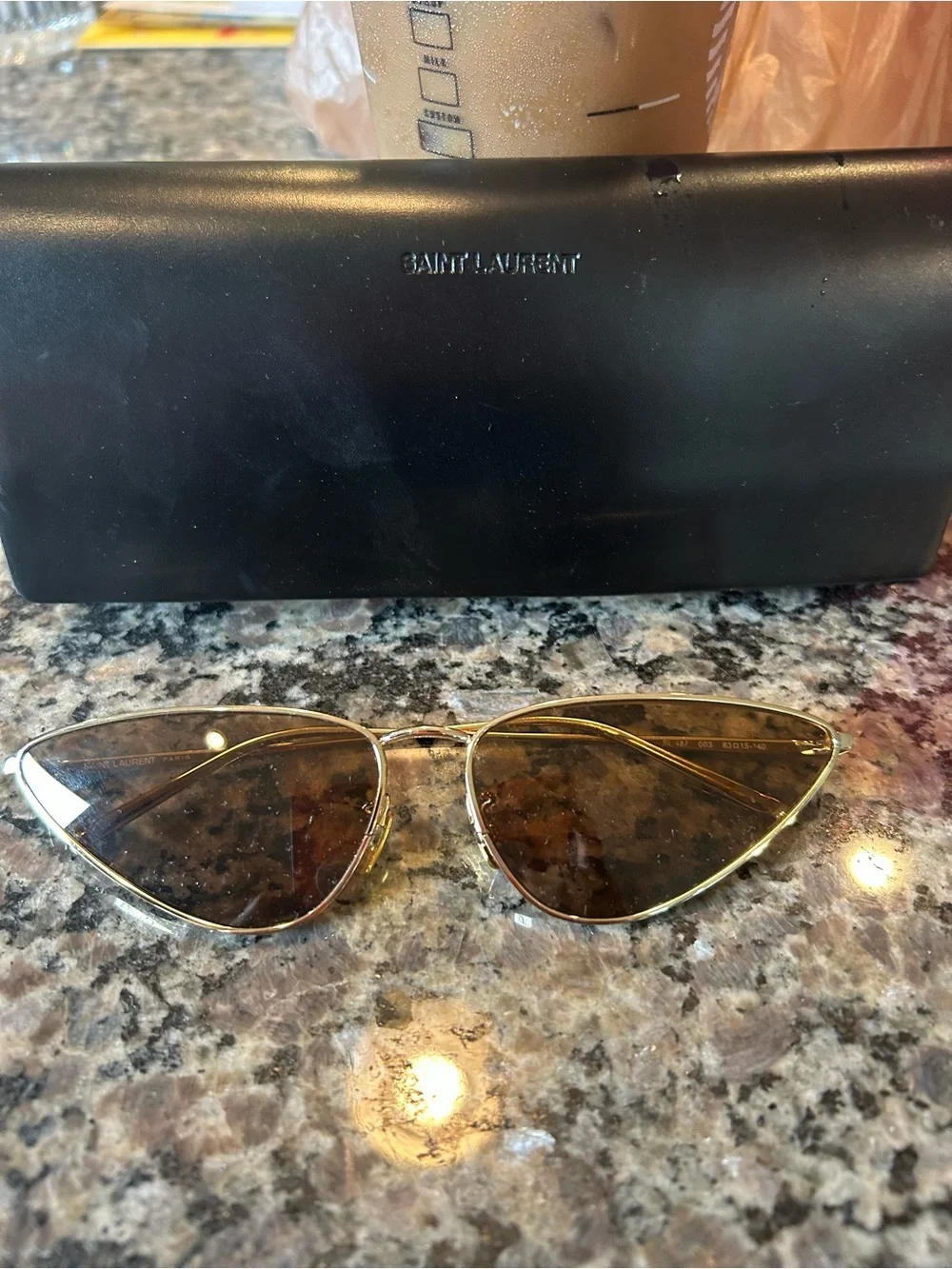 Saint Laurent SL487 003 Gold Brown Cat Eye Sunglasses + Case